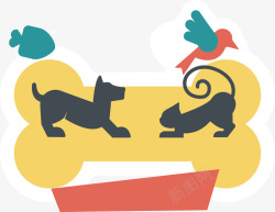 圣诞商品吊牌手绘卡通小动物猫狗矢量图高清图片