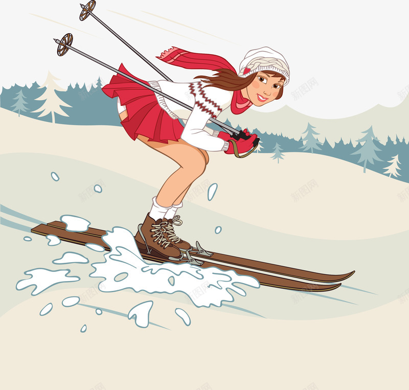 滑雪的少女矢量图eps免抠素材_新图网 https://ixintu.com 少女 滑雪 滑雪场 雪山坡 矢量图