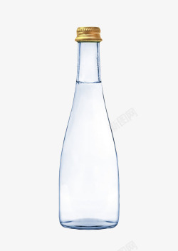 瓶子下面的金色小人透明解渴窄口金色盖子的一瓶饮料高清图片