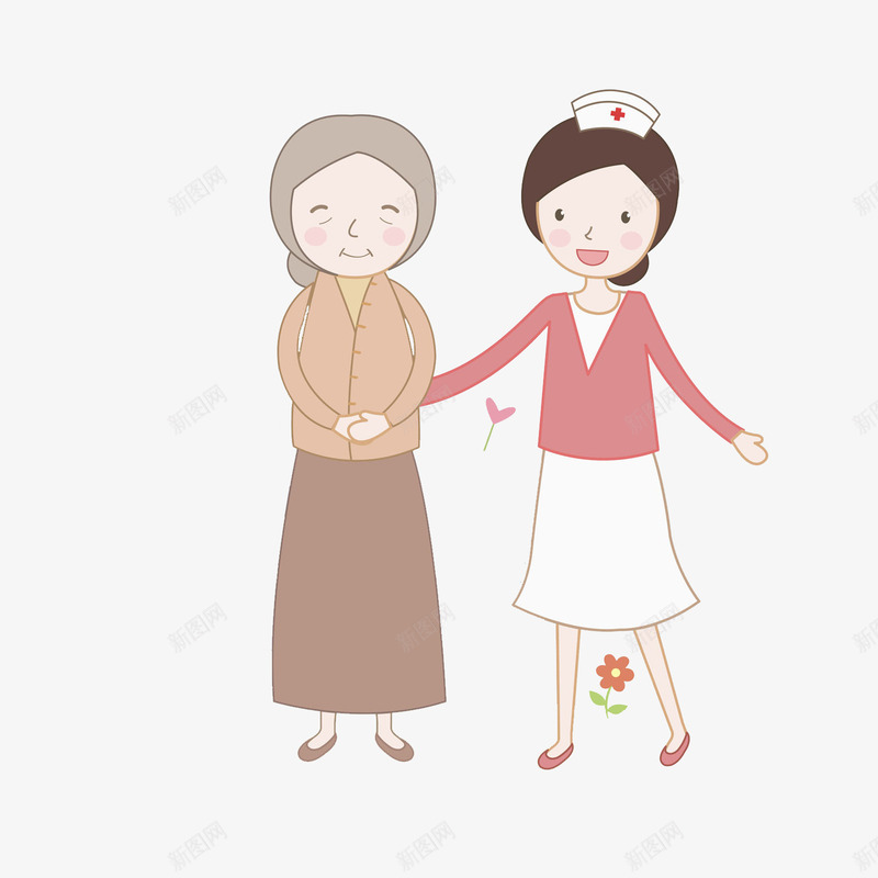 高兴地老人png免抠素材_新图网 https://ixintu.com 卡通 和蔼的 就医 护士 插图 漂亮护士 病人看诊 红花 老人 高兴地