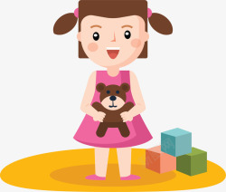 抱着玩具可爱玩玩具的女孩子矢量图高清图片
