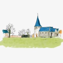 旧茅草房子手绘欧洲小镇图标高清图片
