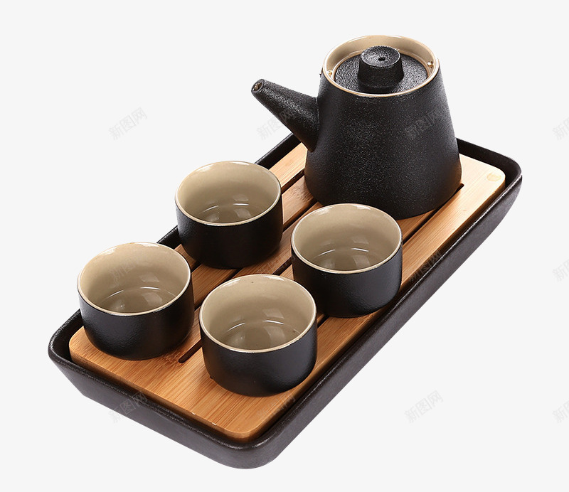 小号茶壶茶杯套装png免抠素材_新图网 https://ixintu.com 家用茶具 小号茶具套装 小巧茶具 小茶壶 小茶杯 黑陶