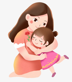 小女孩插图手绘可爱人物插图母亲节拥抱妈妈高清图片