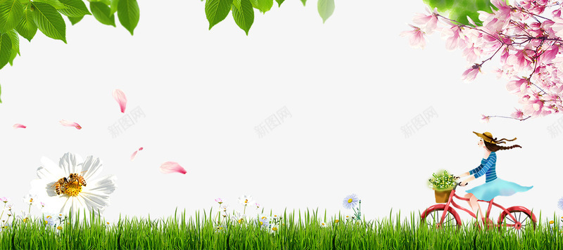 卡通手绘春季绿色草地上骑车psd免抠素材_新图网 https://ixintu.com 免抠卡通手绘春季绿色草地上骑车的女孩免费下载 卡通 手绘 春季 粉色花朵 绿色草地上 花朵装饰 骑车的女孩