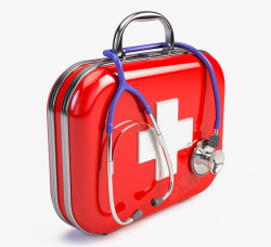 医生工具大红色崭新的急救箱高清图片