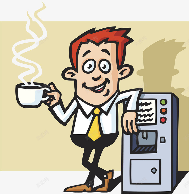 卡通插图喝咖啡的商务男士png免抠素材_新图网 https://ixintu.com 依靠咖啡机 卡通男士 咖啡 咖啡机 喝咖啡人物 喝咖啡的商务男士 热咖啡