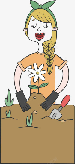 勤劳的园丁手绘种花的园丁高清图片