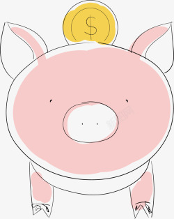 存钱的粉色小猪钱罐矢量图素材