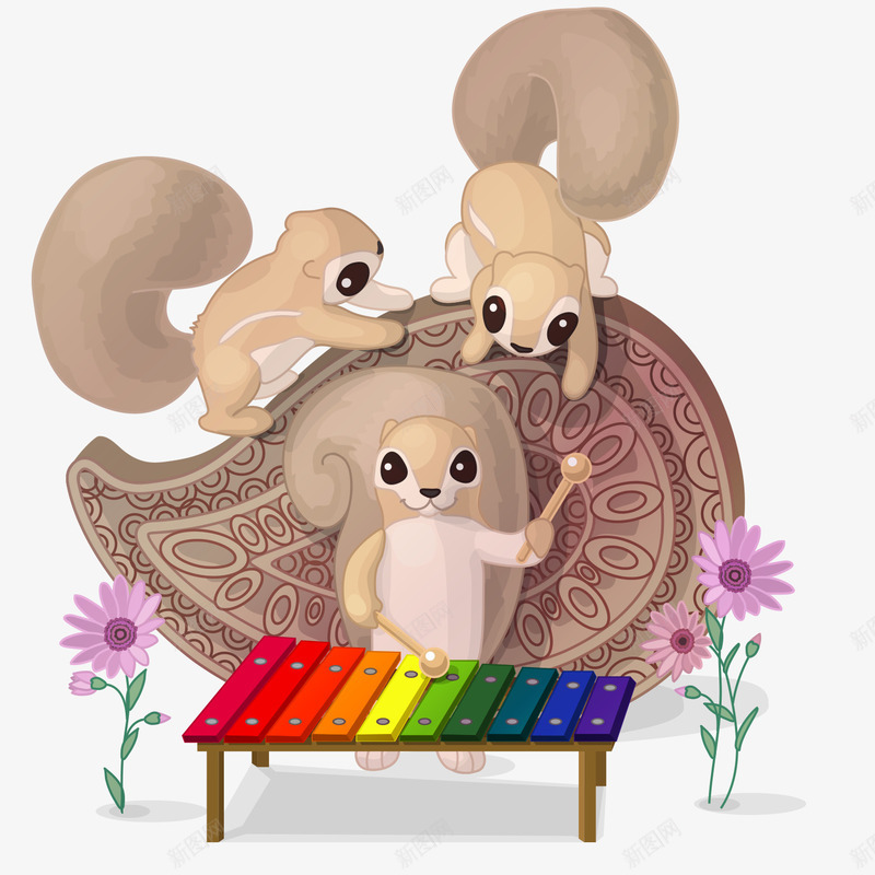三只松鼠png免抠素材_新图网 https://ixintu.com 七彩手敲琴 动物 卡通 和谐 彩色 手绘 敲琴 松鼠 自然 音乐