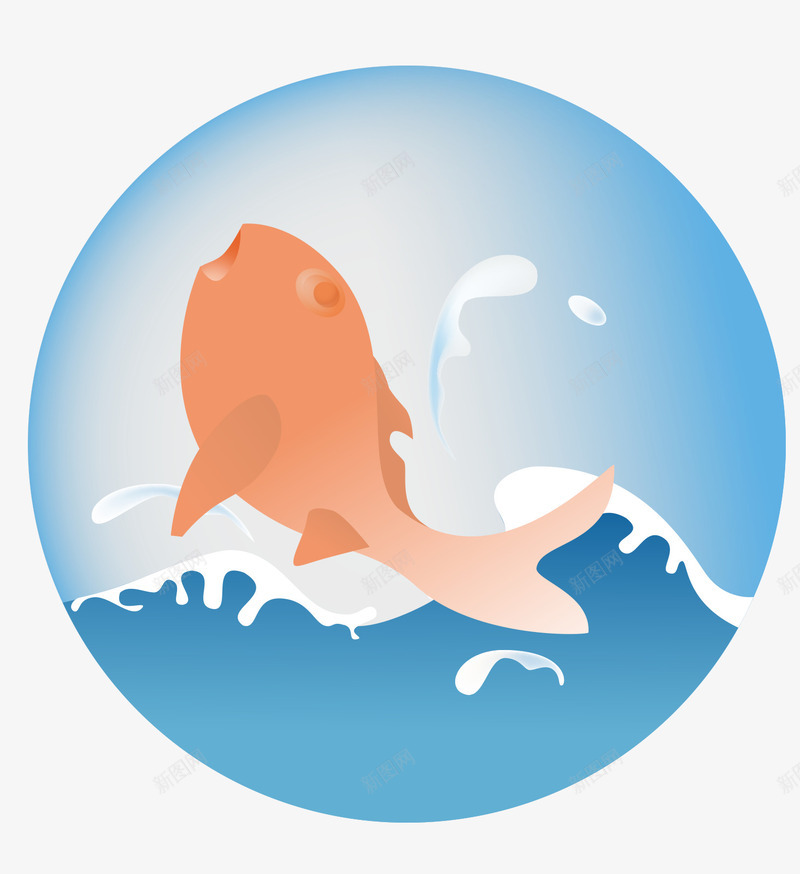 跳出水中的鱼矢量图图标ai_新图网 https://ixintu.com 图标 手绘 水中的鱼 海水 湖蓝 红色的鱼 跳跃的鱼 鱼 矢量图