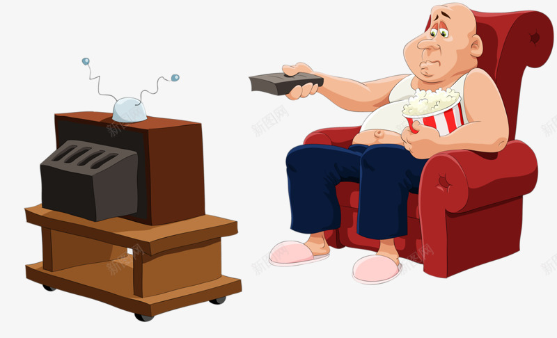 老人看电视png免抠素材_新图网 https://ixintu.com 创意 卡通 手绘 爸爸看电视 电视机 老人