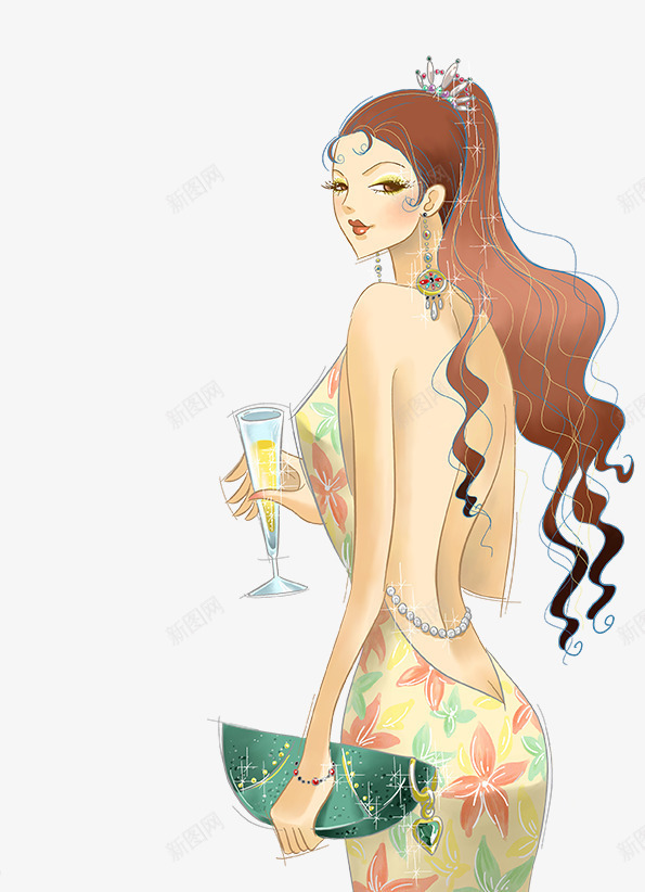 时尚美女psd免抠素材_新图网 https://ixintu.com 卡通人物 性感 时尚 美女 酒杯