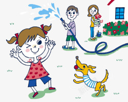 水管弯头插图卡通插图小狗与一家人一起玩高清图片