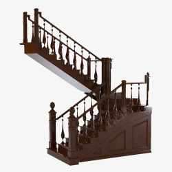 复古栏杆棕色木头栏杆楼梯高清图片