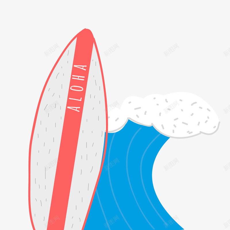 蓝色浪花与冲浪板png免抠素材_新图网 https://ixintu.com 冲浪板 夏季 浪花 红色 背景装饰 蓝色海浪