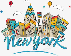 水彩漫画世界城市地标纽约矢量图素材