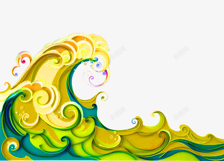 黄绿色中国风海浪装饰图案png免抠素材_新图网 https://ixintu.com 中国风 免抠PNG 海浪 装饰图案 黄绿色
