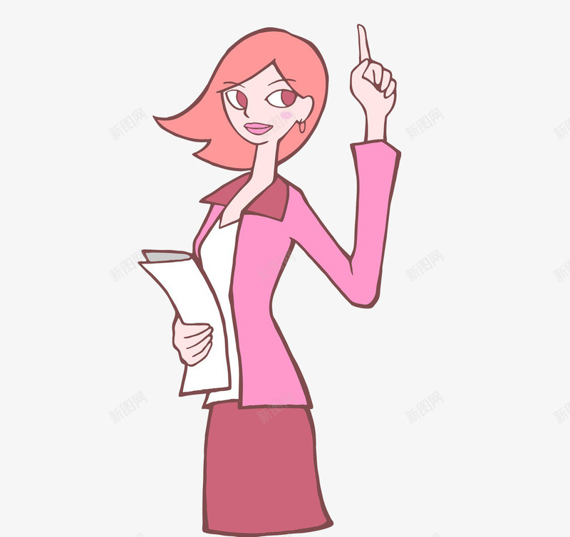 粉色那报纸手指上方的女士png免抠素材_新图网 https://ixintu.com 免抠 卡通 女士 手指方向 报纸 粉色