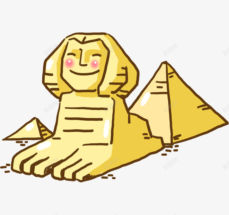 卡通微笑狮身人面像和金字塔png免抠素材_新图网 https://ixintu.com 三棱锥 三角体 三角形 卡通 狮身人面像 立体 装饰图案 金字塔