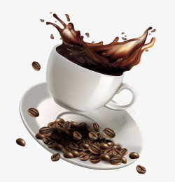 咖啡杯加咖啡豆卡通飞溅的咖啡高清图片