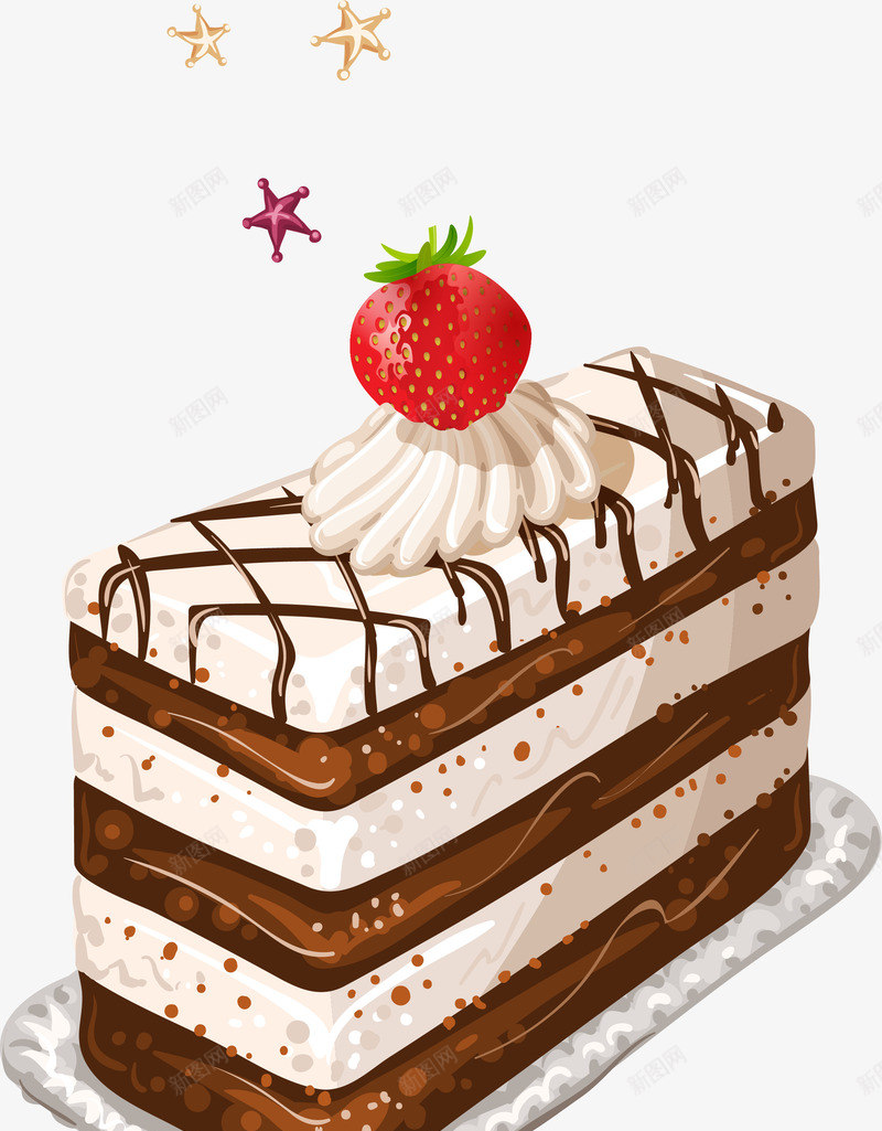 巧克力奶油蛋糕png免抠素材_新图网 https://ixintu.com 一块蛋糕 免抠PNG 卡通 奶油 小蛋糕 星星装饰 美食 草莓 餐厅甜点