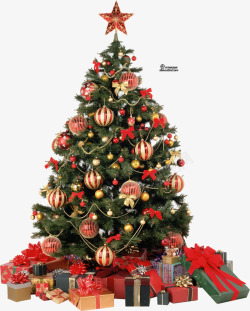 条案上的花圣诞树上的礼盒花挂饰高清图片