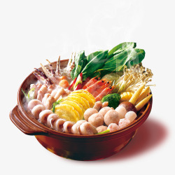 鱼丸红汤火锅蔬菜素材