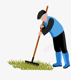 扁平化草坪卡通园艺老人整理花草锄地矢量图高清图片