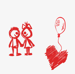 红色简约线条情侣气球装饰图案素材