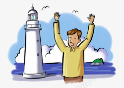 信号塔台手绘海洋信号灯塔高清图片