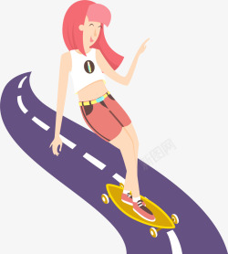 滑板性感女孩矢量图素材
