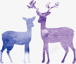 水彩婚礼邀请卡紫色水彩渐变小鹿高清图片
