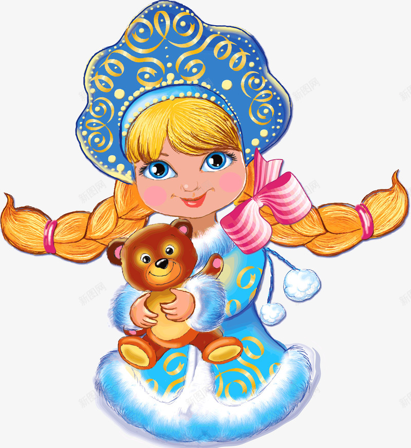 手拿小熊的女孩png免抠素材_新图网 https://ixintu.com 俄罗斯 儿童 卡通 外国小朋友 插画