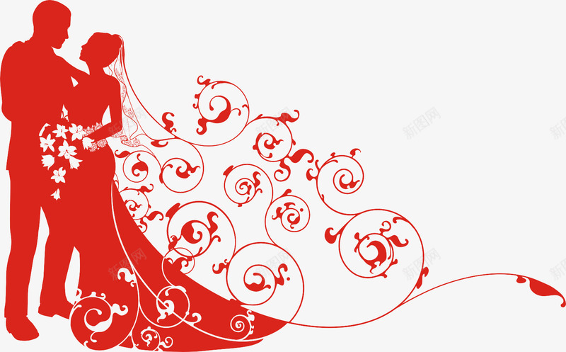 结婚剪影png免抠素材_新图网 https://ixintu.com 剪纸 喜庆 婚礼 红色 结婚剪影