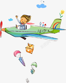 坐飞机PNG手绘孩子坐飞机高清图片