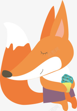吃冰激凌的狐狸手绘卡通森林动物松鼠吃冰激凌插矢量图高清图片