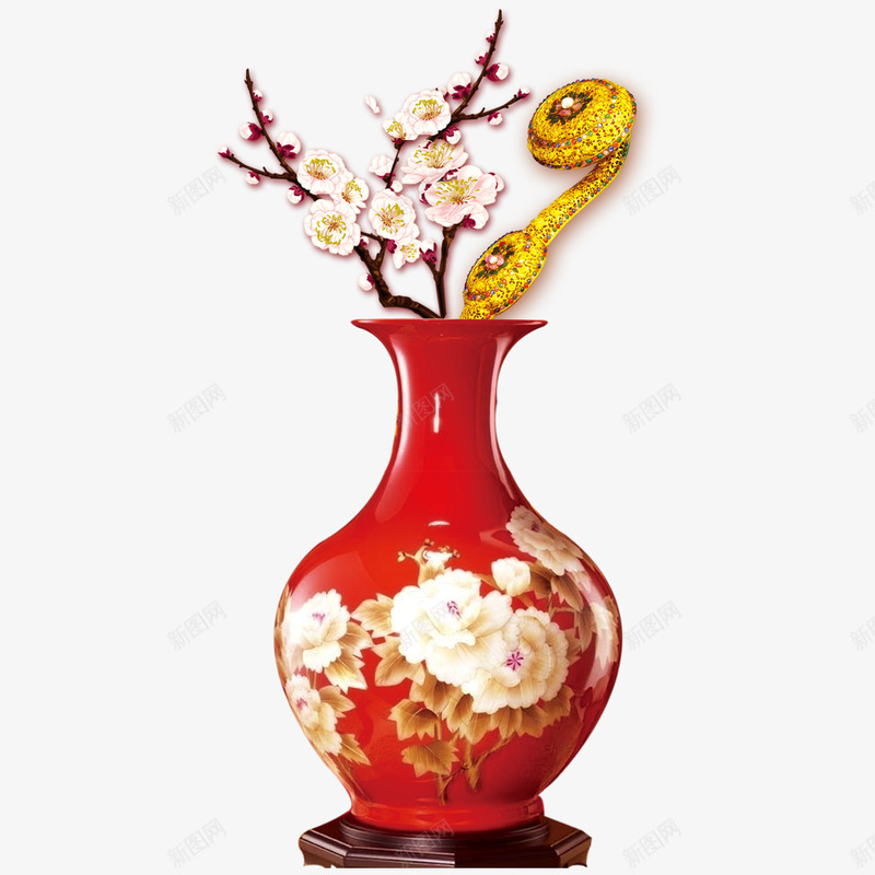 如意梅花瓶png免抠素材_新图网 https://ixintu.com 中国风花瓶元素 古典花瓶装饰素材 古风摆设花瓶素材 梅花如意