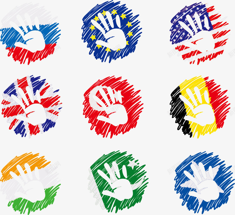 手掌印国旗png免抠素材_新图网 https://ixintu.com 创意 国旗 平面设计 彩绘 德国 手掌 掌印 欧盟 美国 英国