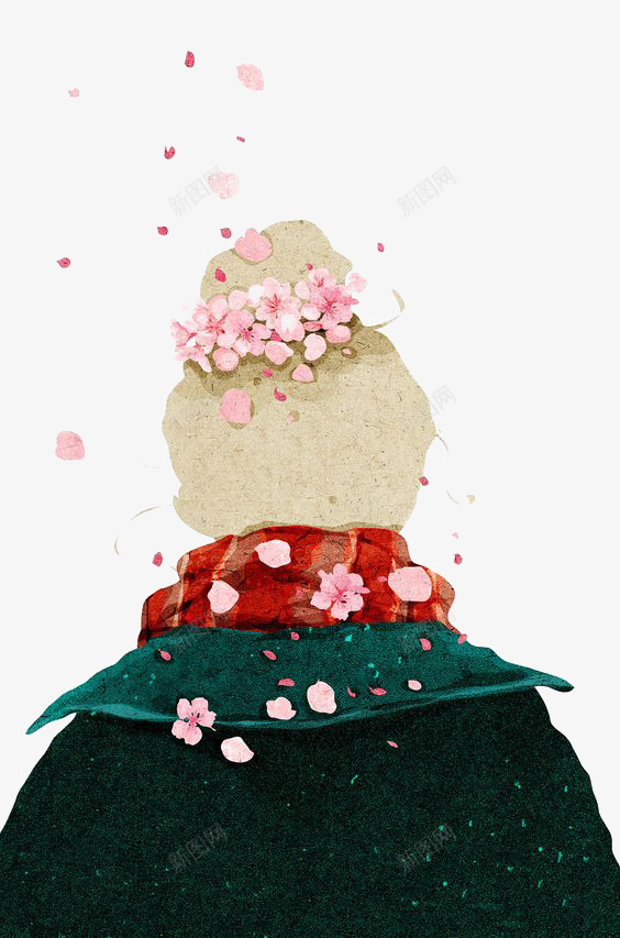 丸子头女孩png免抠素材_新图网 https://ixintu.com 卡通 可爱 少女 手绘 插画 文艺 花卉