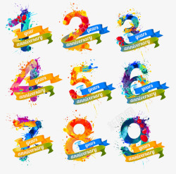 9周年庆艺术字周年庆艺术字彩色泼墨创意数字高清图片
