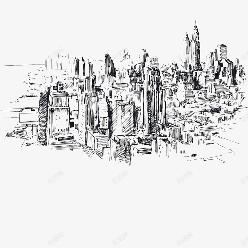 纽约城市风景素描png免抠素材_新图网 https://ixintu.com 城市风景 素描 纽约