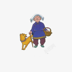 农村卡通农村奶奶和小狗高清图片