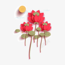 手绘荷花矢量图素材