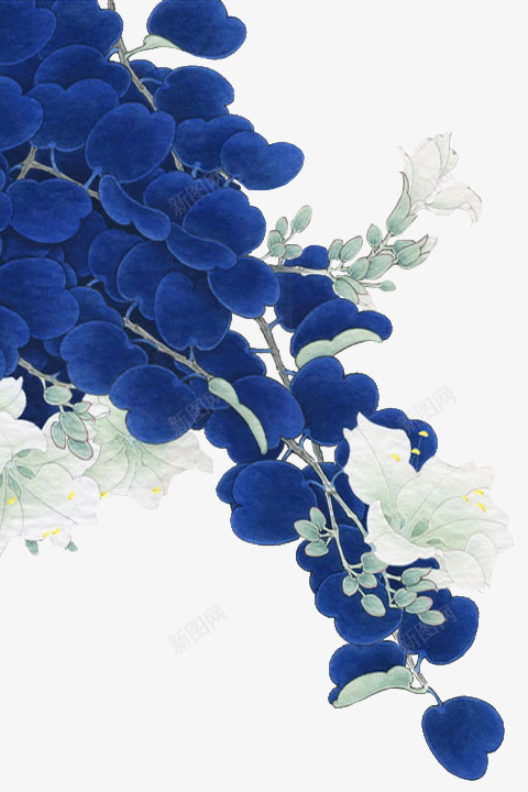 白色文艺花朵蓝色树叶png免抠素材_新图网 https://ixintu.com 文艺 树叶 白色 花朵 蓝色