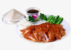 竹板背景图片素材下载老北京烤鸭花朵绿菜片皮烤鸭特产高清图片