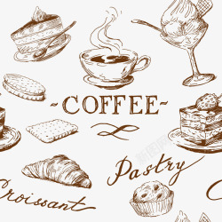 咖啡手绘线描下午茶合集矢量图高清图片