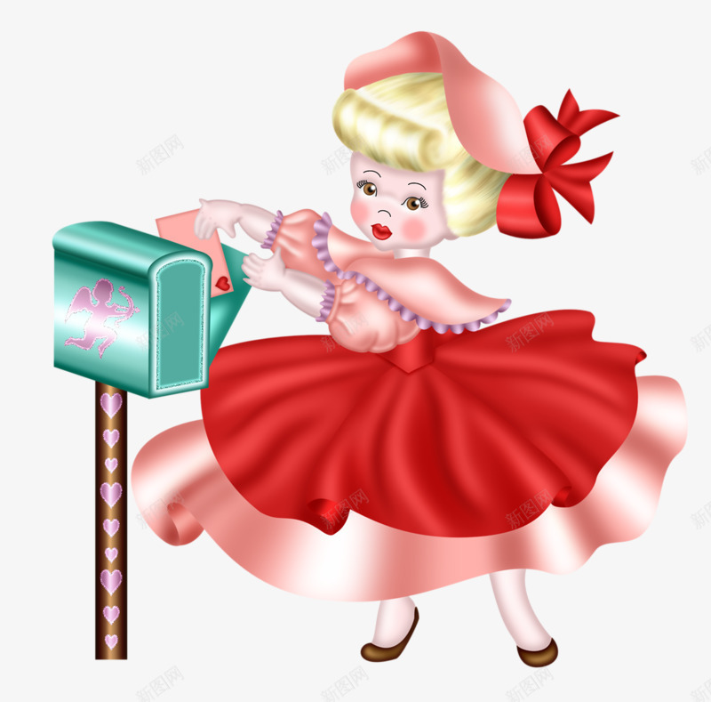穿红裙子的小女孩在寄信png免抠素材_新图网 https://ixintu.com 信件 小女该 邮寄 邮箱