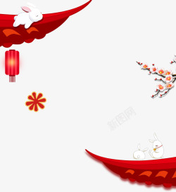 屋檐挂红灯笼中国风节庆高清图片