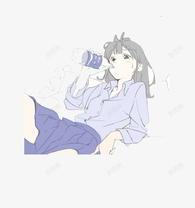 喝水的少女png免抠素材_新图网 https://ixintu.com 人物 卡通 喝水 少女